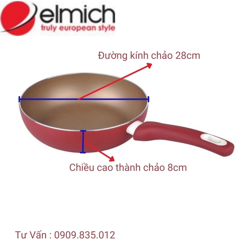 CHẢO SÂU LÒNG CHỐNG DÍNH ELMICH ĐÁY TỪEL-7102 -20cm, EL-7103 24cm, EL-7104- 26cm, EL-7105- 28cm