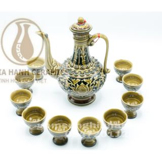 [ĐEP - ĐỘC - LẠ] Bộ bình kèm ly dùng uống rượu hoặc uống trà, đẹp sang trọng. Men hoàng thổ độc lạ. Hàng độc quyền.