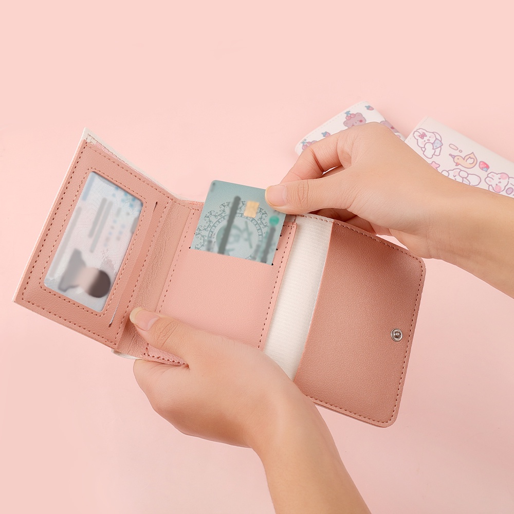 [Bán Chạy] Ví Gấp Ba Khúc Mini Ba Khúc Họa Tiết Gấu Hoạt Hình Dễ Thương Gắn Tường / Tiền Xu Sức Chứa Lớn Bằng Da PU Cho Nữ