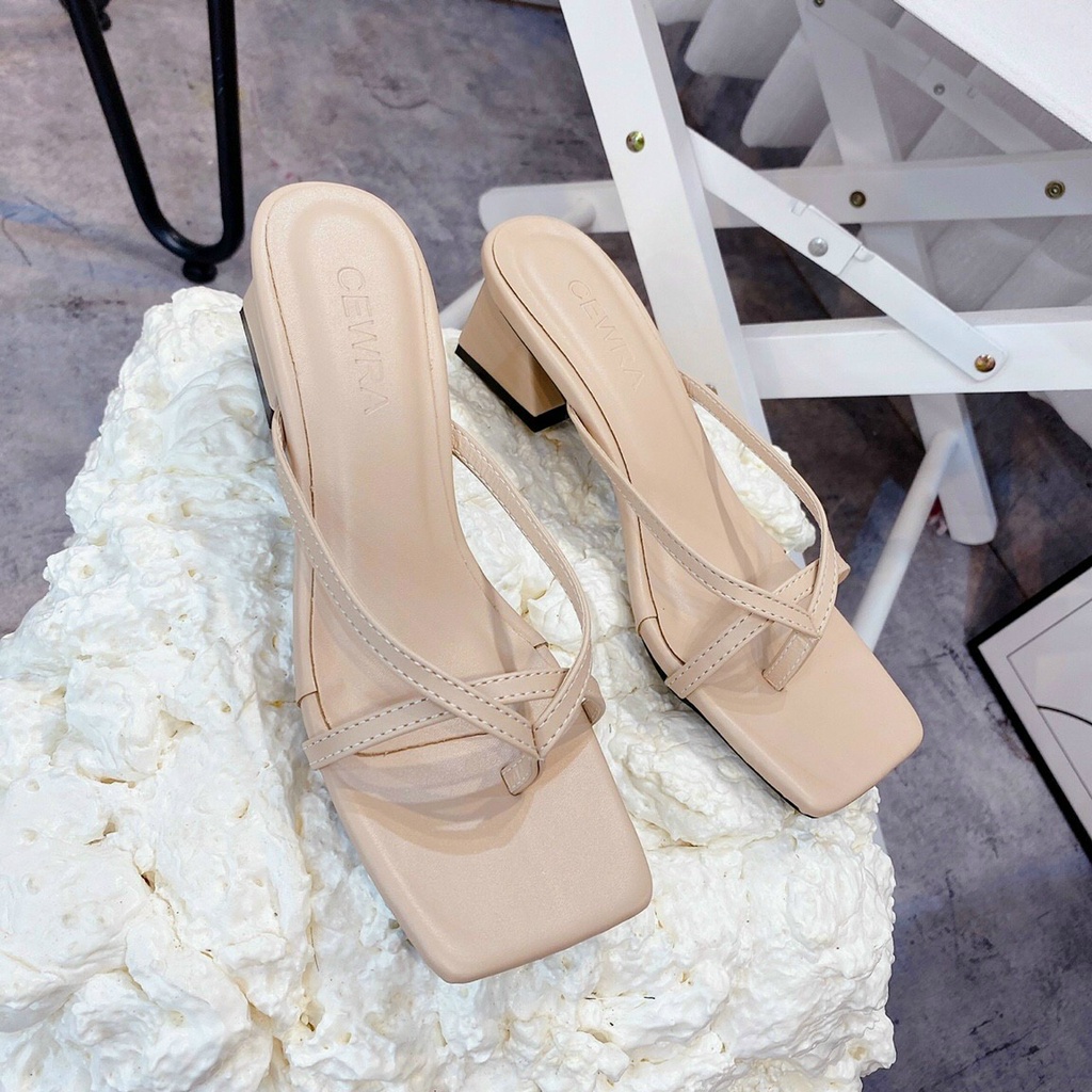 Giày cao Gót Hở Mũi MINHTUYETSHOES- Guốc Nữ Gót Vuông 5cm Quai Ngang Kẹp Ngón- Dép Đi chơi /đi làm mẫu mới mã DKQN