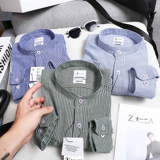 Áo Sơmi Cổ Tàu Kẻ Sọc Chất Liệu Đũi Mỏng Nhẹ, Thoáng Mát - POLIDO