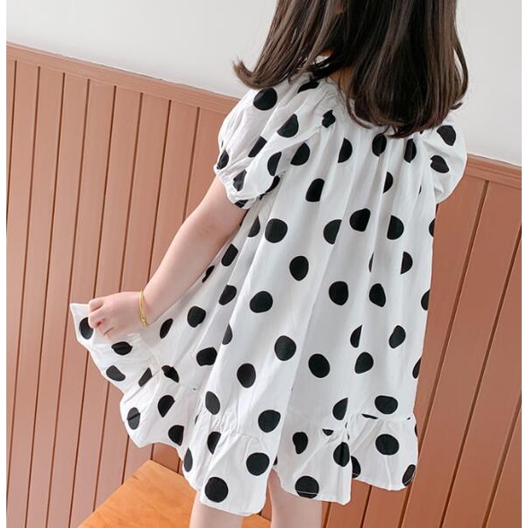 Váy bé gái chấm bi đuôi cá nơ cổ cực xinh cho bé - VBG-CBDC