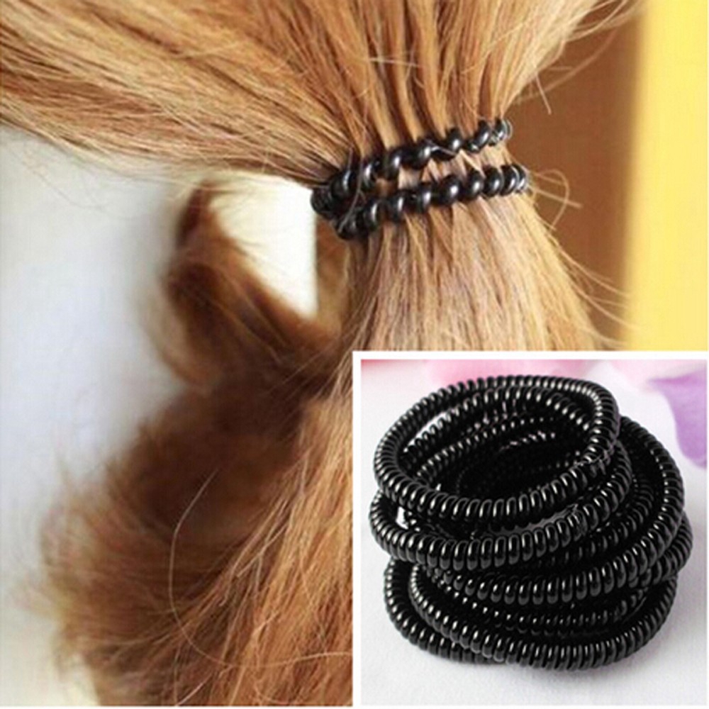  Bộ 20 dây thun buộc tóc lò xo đen trơn tiện dụng cá tính dành cho nữ