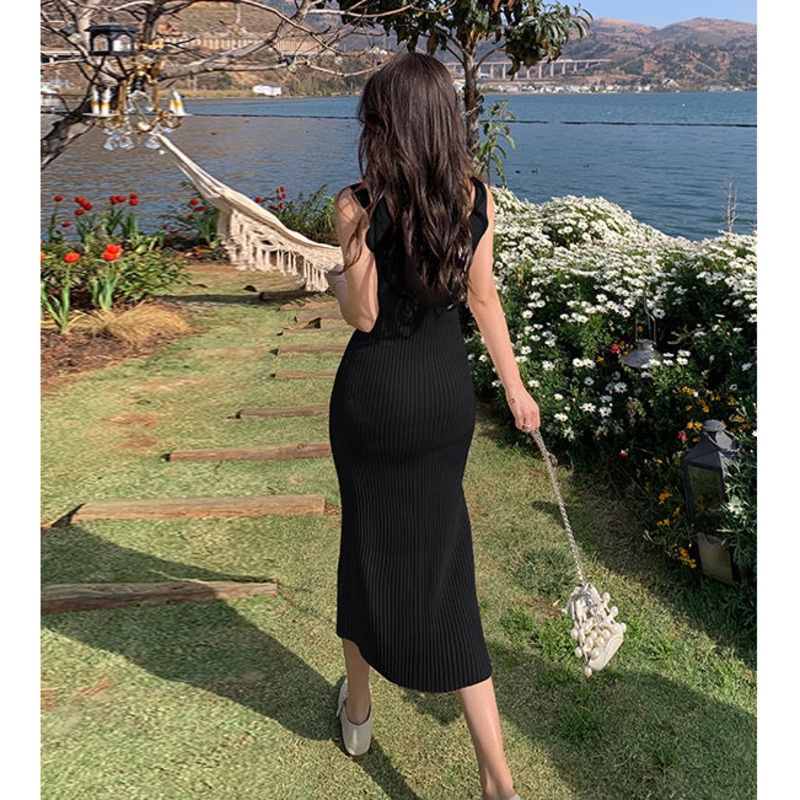 Đầm Dệt Kim Cổ Vuông Không Tay Quyến Rũ Thời Trang Mùa Hè Mới