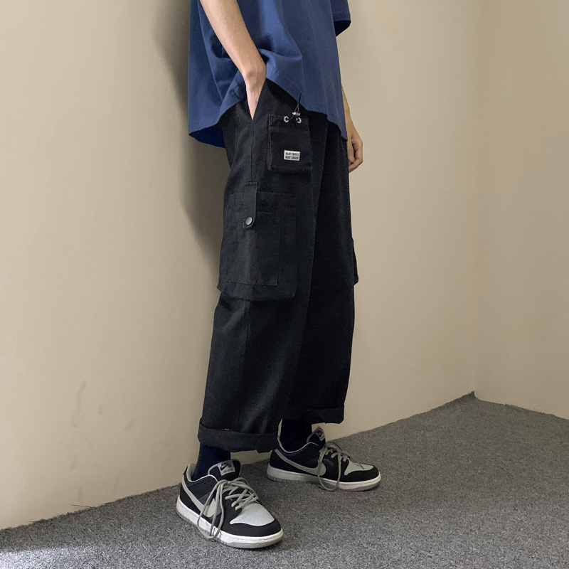 Men's Multiple Pocket Cargo Pants Japanese Street Trend Loose Drawstring Casual Pants for Men