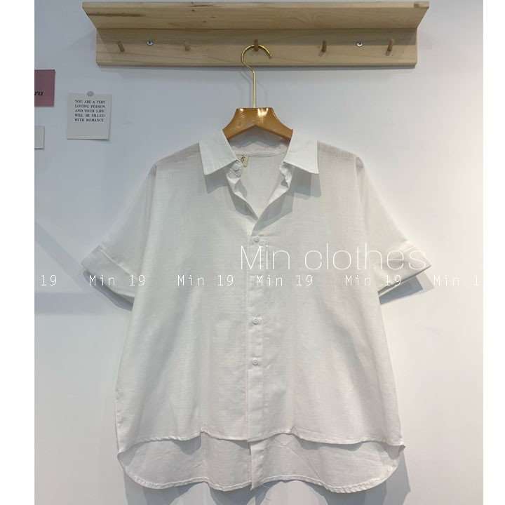 Áo sơ mi nữ đẹp công sở form rộng bigsize kiểu tay ngắn cá tính họa tiết trơn mặc đi học màu trắng xanh thời trang