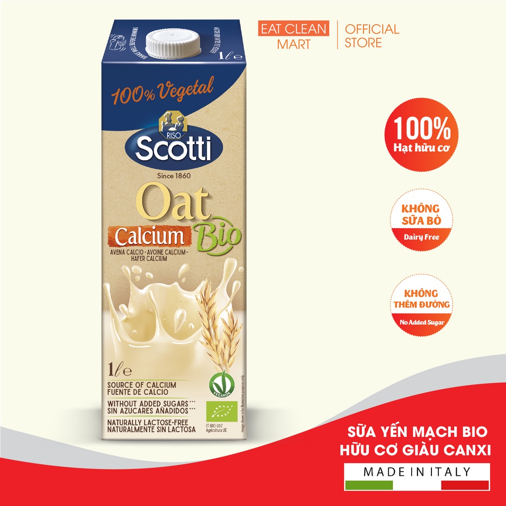 Sữa Yến Mạch Giàu Canxi Riso Scotti - BIO Calcium Oat Drink - Hộp 1L