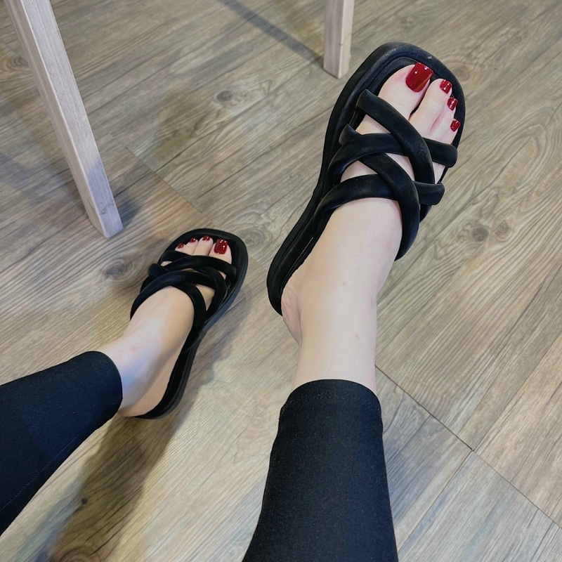 Dép Bánh Mì Quai Ống Đan Dây Chéo Đế Độn Siêu Êm Chân DD-0310