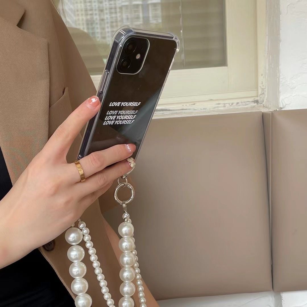Ốp điện thoại silicon mềm phối dây ngọc trai cho iPhone 11 Pro Max 8 Plus 7 XR XS X 12 Pro Max SE 2020 | BigBuy360 - bigbuy360.vn