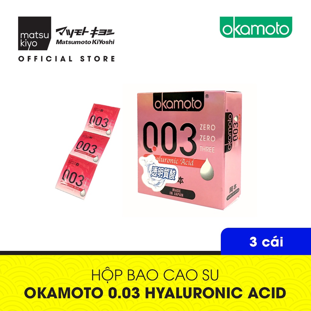 Bao Cao Su Okamoto 0.03 Hyaluronic Acid Siêu Mỏng Dưỡng Ẩm Và Bôi Trơn 3 Cái matsukiyo