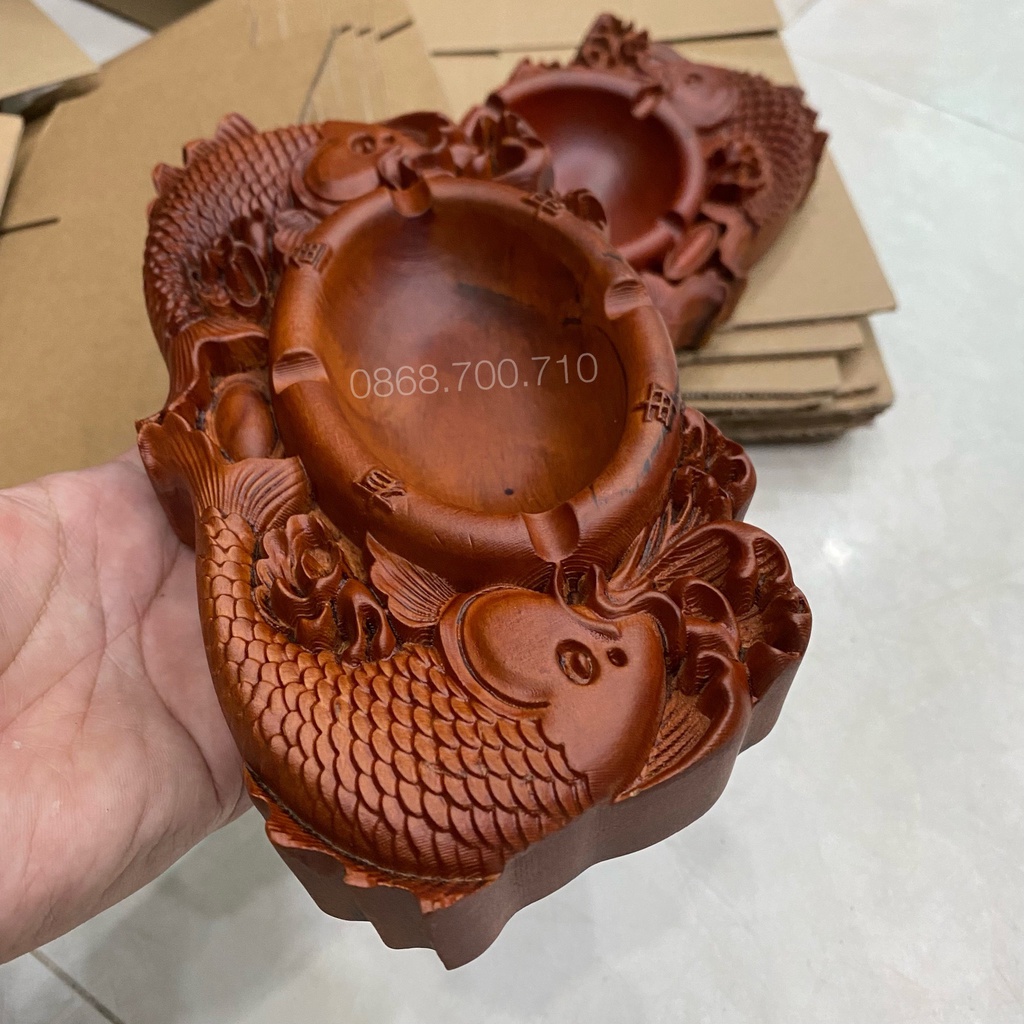 Gạt tàn thuốc chạm song ngư gỗ hương nguyên khối