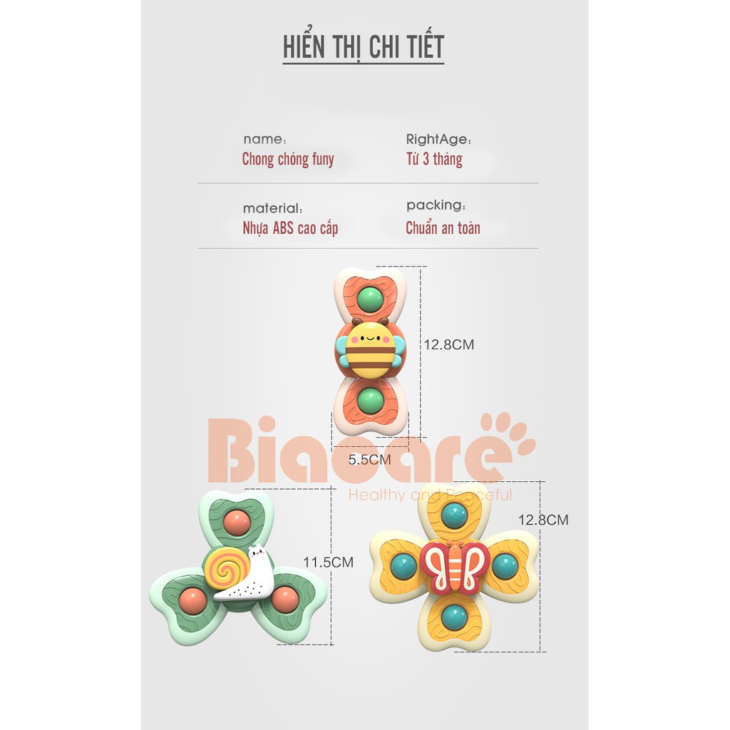 Con quay Spinner côn trùng kích thích thị giác cho bé từ 2-12 tháng tuổi viền silicon cao cấp an toàn