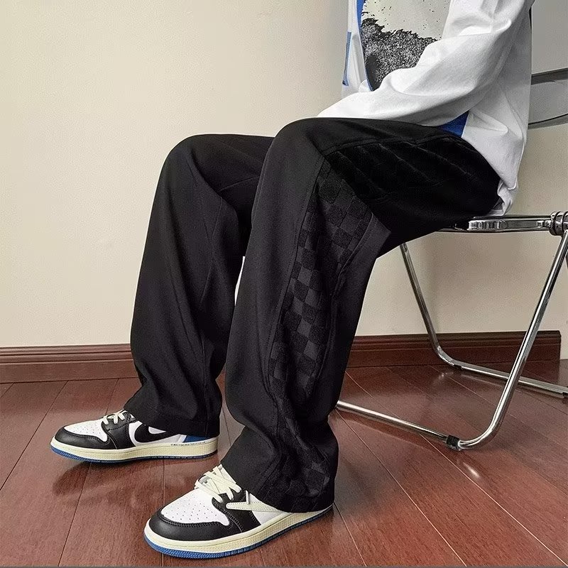 Quần  thể thao ống rộng phong cách hàn quốc cho nam nữ kẻ  caro quần thẳng cổ điển nam thời trang rộng rãi phù hợp