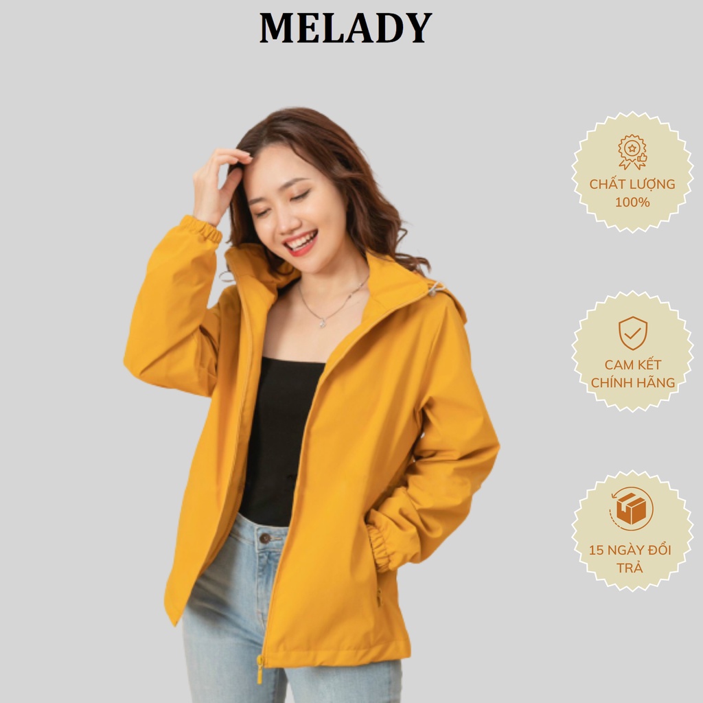 Áo khoác gió nữ 2 lớp chất liệu tráng bạc MELADY, chống mưa, mũ tháo rời