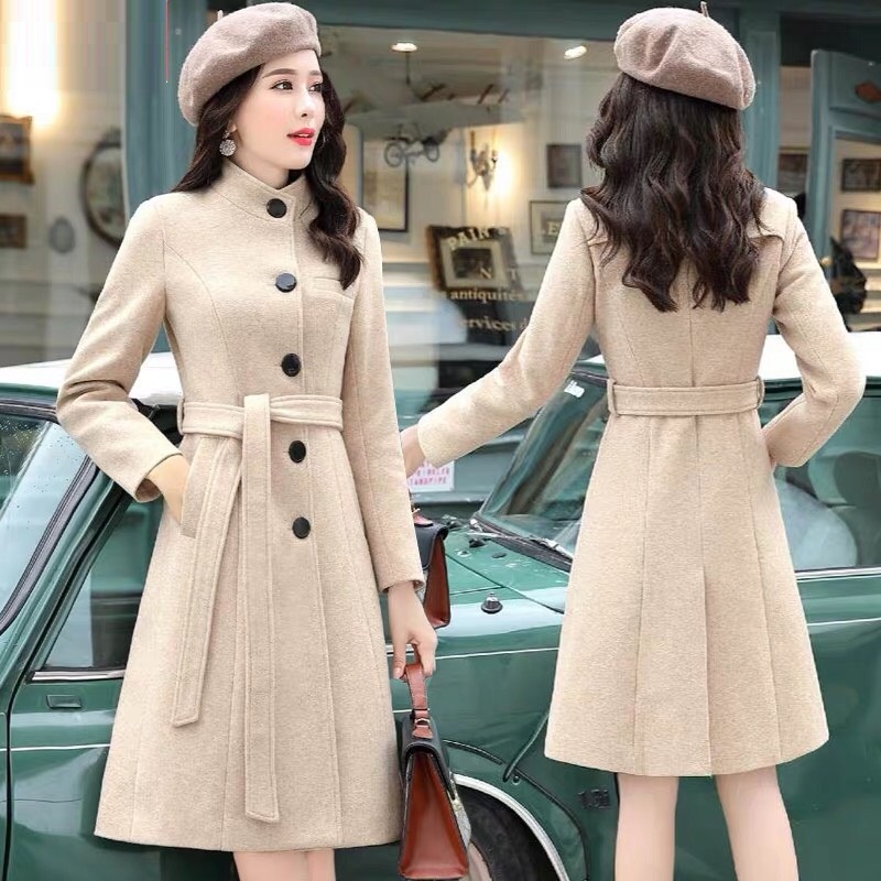 Áo Khoác Dạ Phom Dài Phối Nút Cổ Trụ Quý Cô Cực Ấm BY4426
