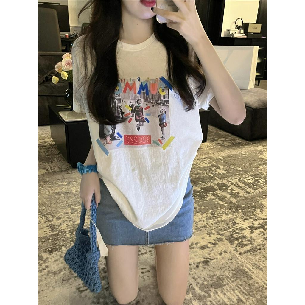 Áo Thun Cotton Dáng Dài / Ngắn Tay In Hình Màu Sắc Thời Trang 62567