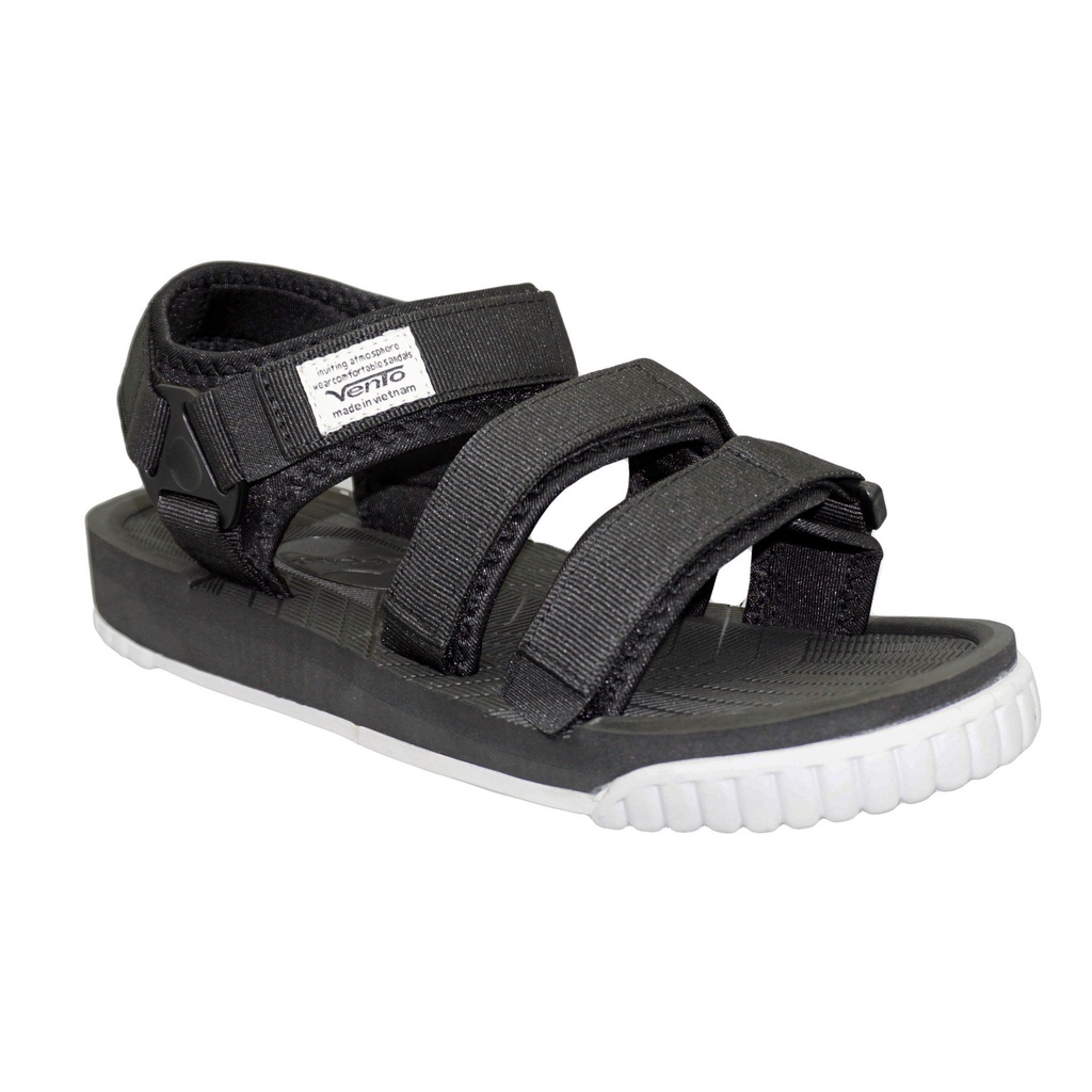 Sandal Vento chính hãng nam nữ SD-9801 màu đen trắng Black, Dép quai sau đế bằng, đi học, đi chơi