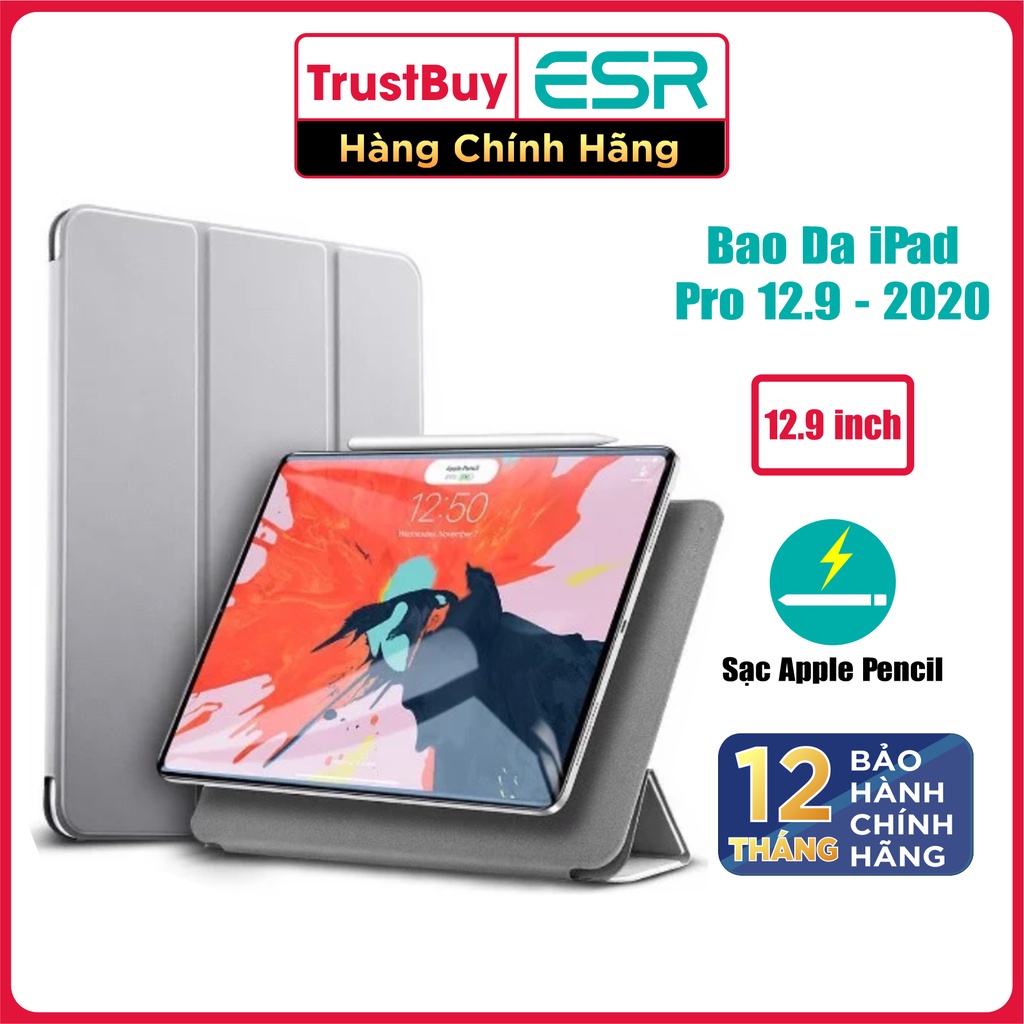 Bao Da iPad Pro 12.9 2020 ESR MAGNETIC Hỗ Trợ Sạc Apple Pencil, Nắp Đóng Mở Nam Châm Hít, Tắt Mở Tự Động - Chính Hãng