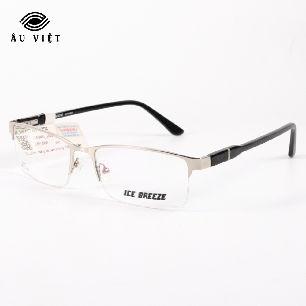 Gọng kính nhựa và kim loại Ice Breeze I-3451 nam dáng chữ nhật vuông màu bạc Full box