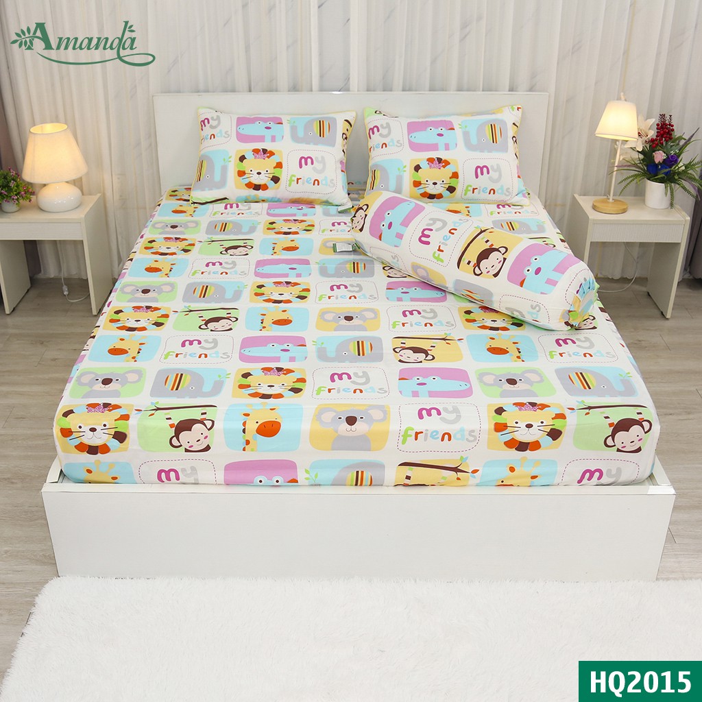 Bộ Drap Gối Amanda HQ2015, chất liệu cotton lụa satin Hàn Quốc, mềm mịn thoáng mát