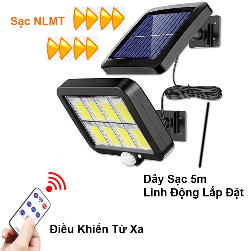 Đèn Năng Lượng Mặt Trời Cảm Biến Chuyển Động Tự Động Bật Tắt Siêu Sáng Điều Khiển Từ Xa Dây 5m