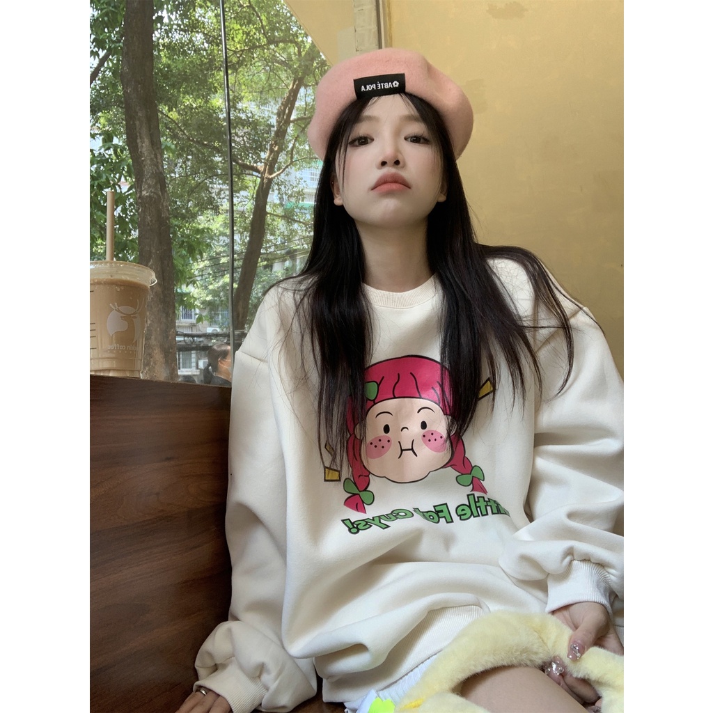 Áo sweater Tay Dài In Họa Tiết Dễ Thương Phong Cách Hàn Quốc Thời Trang Cho Tuổi Trung Niên