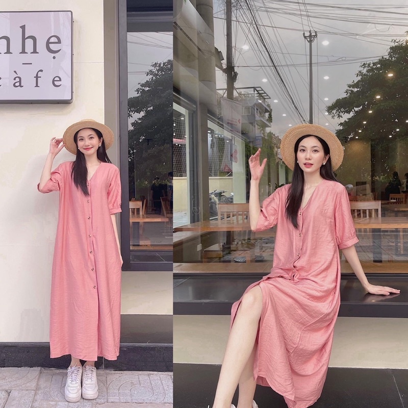 váy cổ v dáng dài ( tặng kèm đai buộc eo) | BigBuy360 - bigbuy360.vn