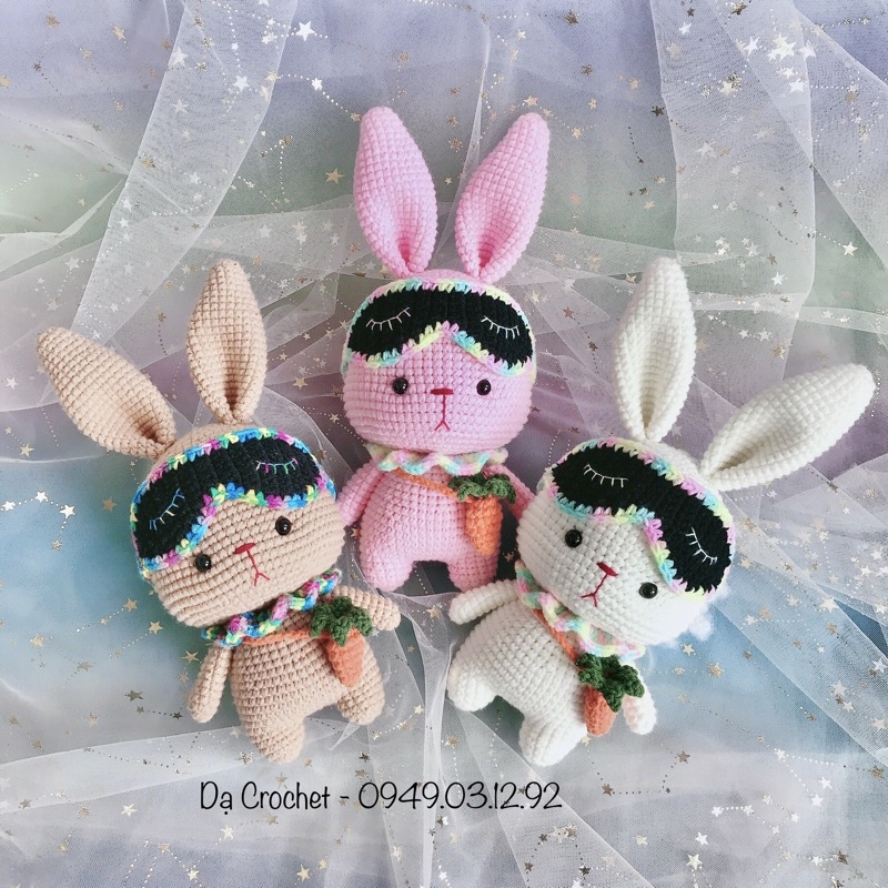 Thỏ Nhồi Bông Bằng Len Dễ Thương Cho Bé - Thú Bông Handmade Đan Móc Thủ Công Bằng Tay