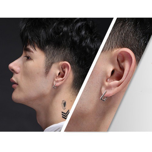 Bông Tai Nam Hình Chữ Nhật Titan Ko Đen TT 3079 - 1 Cái