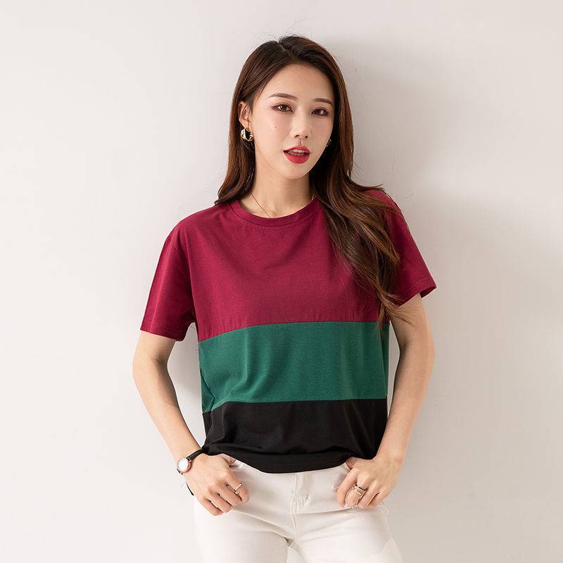 Áo Thun Cotton Cổ Tròn Tay Ngắn Dáng Rộng Màu Sắc Đơn Giản Dành Cho Nữ