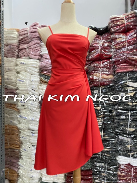 Đầm 2 dây nhún sườn siêu sang/ đầm dự tiệc | BigBuy360 - bigbuy360.vn