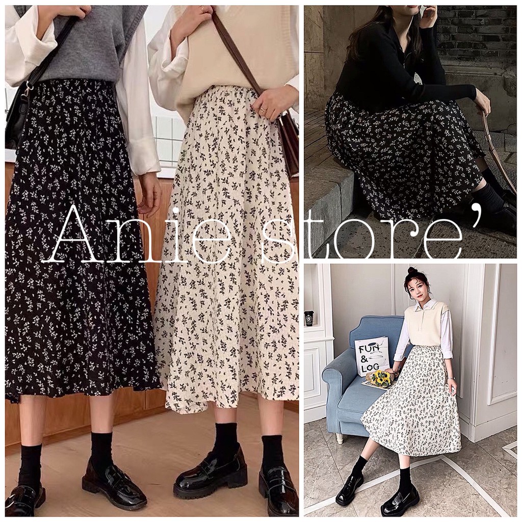 Chân Váy Nữ Ulzzang Hoa Dáng Dài 🦋 Váy Nữ Cạp Chun Dài 2 Màu 🦋