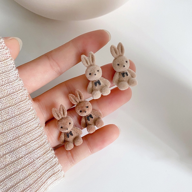 [Vintage Cute Autumn and Winter Flocking Bunny Studs Earrings] [Women Bridal Wedding Drop Earrings] [Ladies Elegant Dangle Earrings]