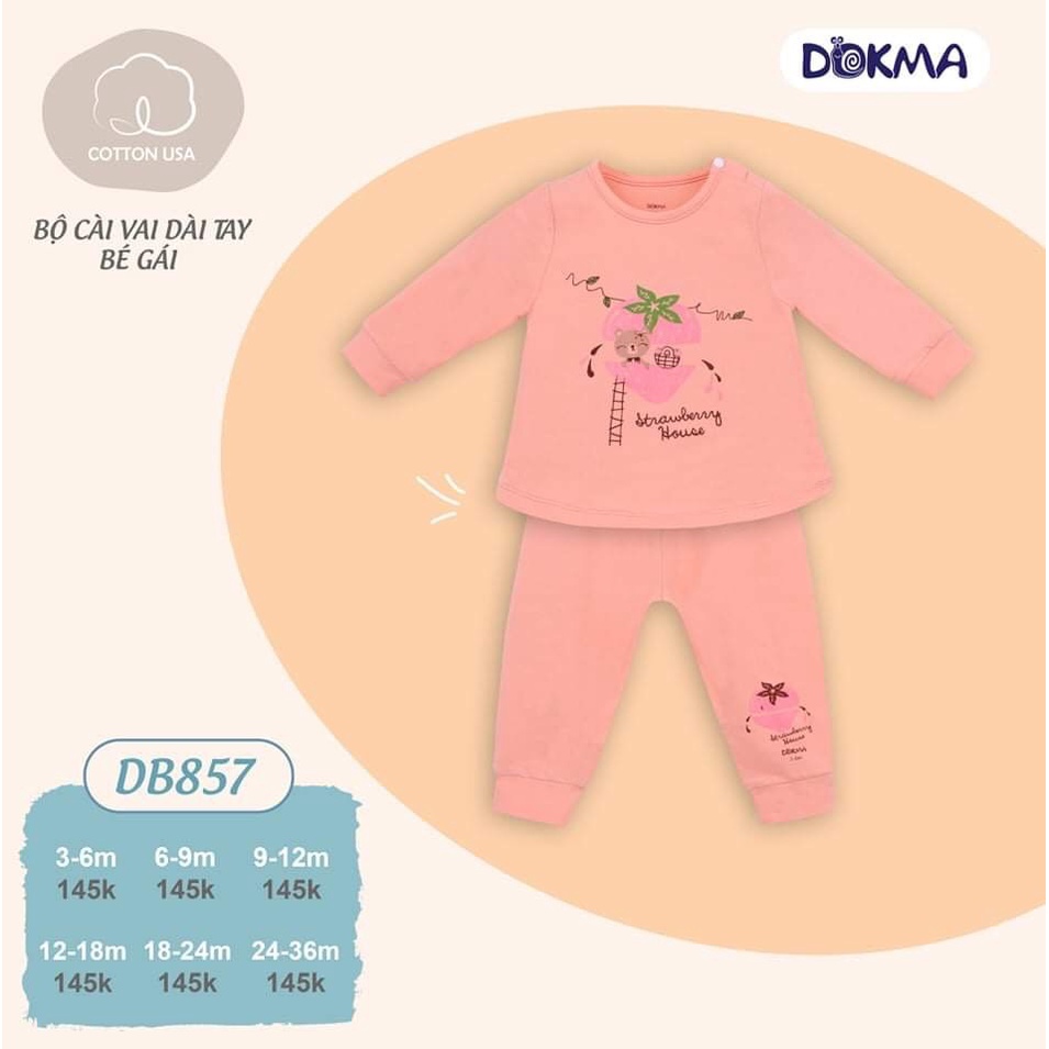 Bộ quần áo cho bé gái thu đông dài tay Dokma sale DB857