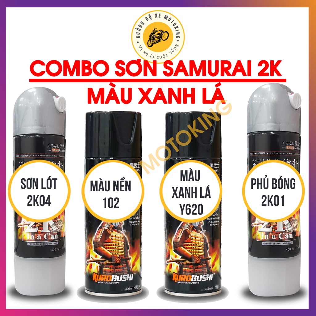 Combo sơn samurai màu xanh lá Y620 loại 2K chuẩn quy trình độ bền 5 năm gồm 2K04 - 102- Y9094 -2k01