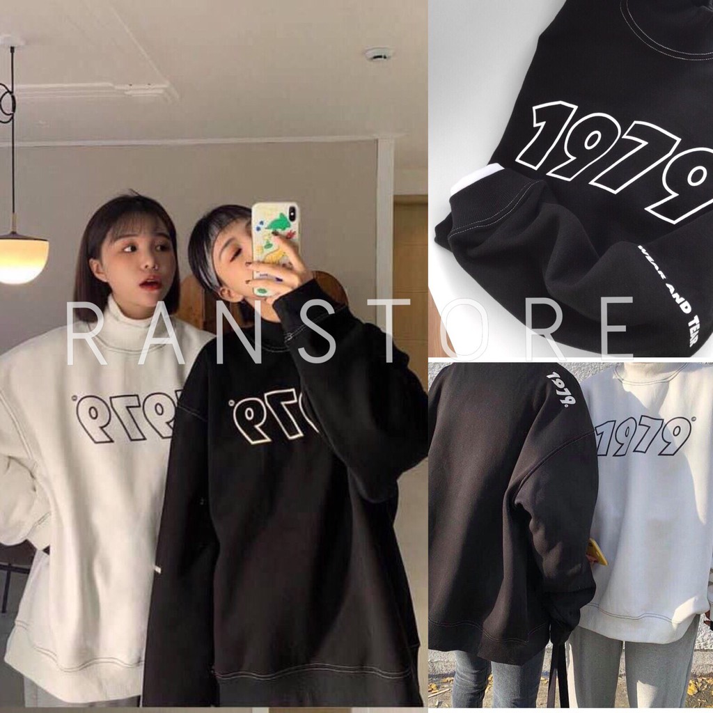 Áo hoodie cổ lọ 1979 dáng dài ulzzang thời trang nam nữ hàn quốc/ Áo nỉ sweater cao cổ tay bồng unisex style cá tính