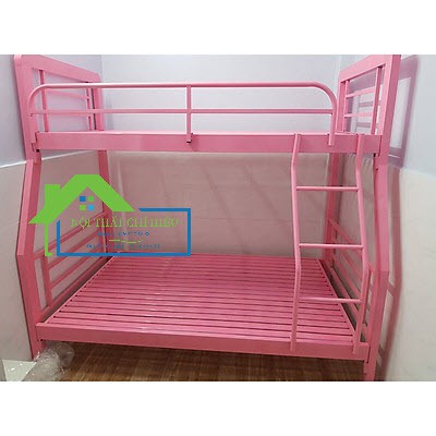 Giường sắt 2 tầng hộp vuông sắt 4x8, tầng trên 1m4 tầng dưới 1m6  dài 2m màu hồng và màu kem