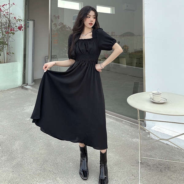 Phiên bản Hàn Quốc của khí chất cổ vuông Đầm nữ mùa hè mới eo tho
