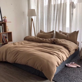 Set chăn ga gối cotton đũi trơn