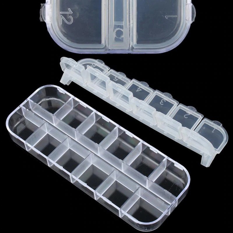 Khay nhựa đựng đá nail 12 ô nắp bật, dụng cụ làm móng nail Jeliva Chính Hãng