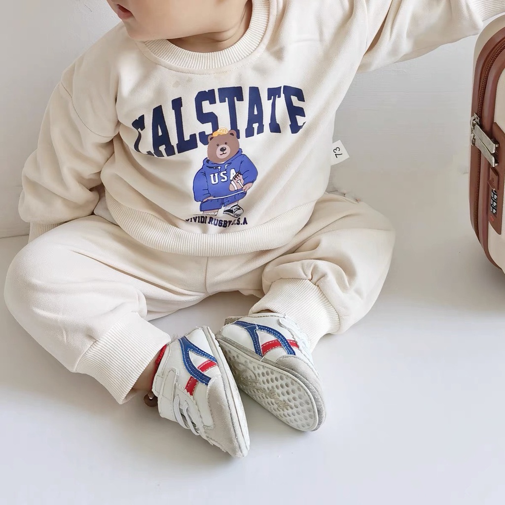 Bộ thu đông da cá in hoạ tiết hoạt hình cho bé, bộ thun tay dài xinh xắn đáng yêu