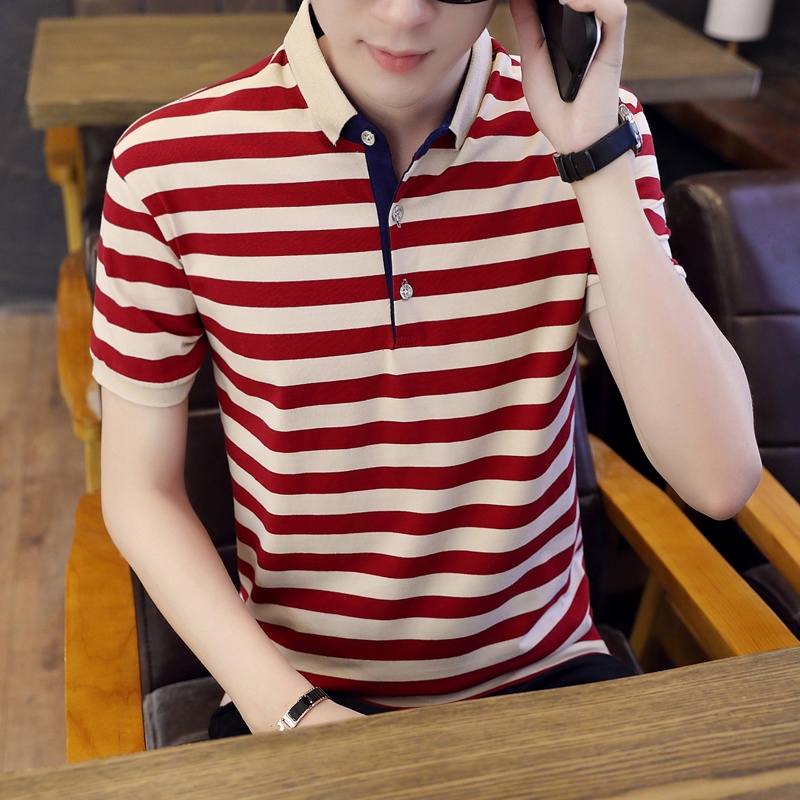 [Hàng Có Sẵn] Áo Thun polo Tay Ngắn Kẻ Sọc baju lelaki lengan pendek Mùa Hè Cho Nam