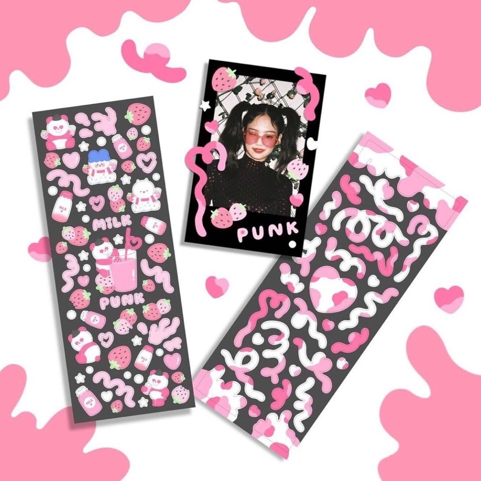Sticker PVC Lấp Lánh Rolling Ribbons Confetti Họa Tiết Bò Sữa Trang Trí Toploader