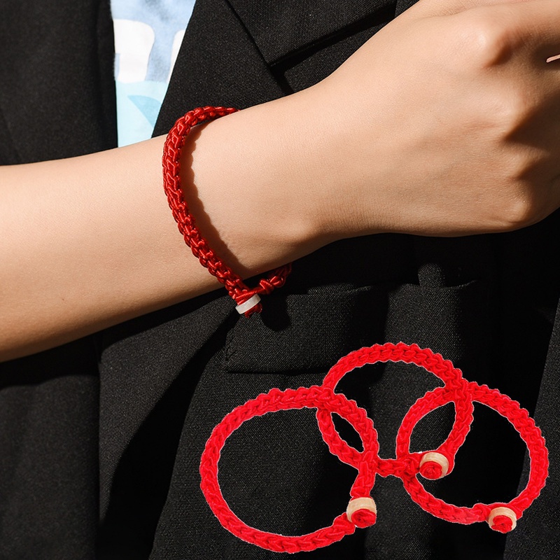 1 Vòng Tay Bện Dây Đỏ Mặt Ngọc Bích Thời Trang Cho Nam Nữ