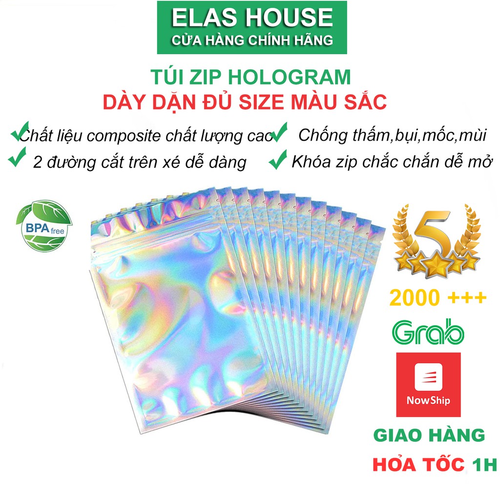 Túi Zip Hologram Màu Sắc Elas House Túi Zipper Nhỏ Mini Đủ Size Đa Năng