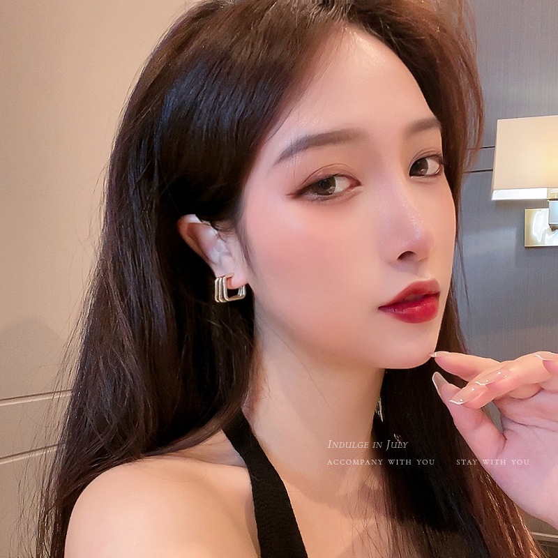 Bông Tai Kim Loại Nhiều Lớp Hình Học Nhiều Lớp Mạ Bạc 2022 925 Phong Cách Hình Học Đơn Giản