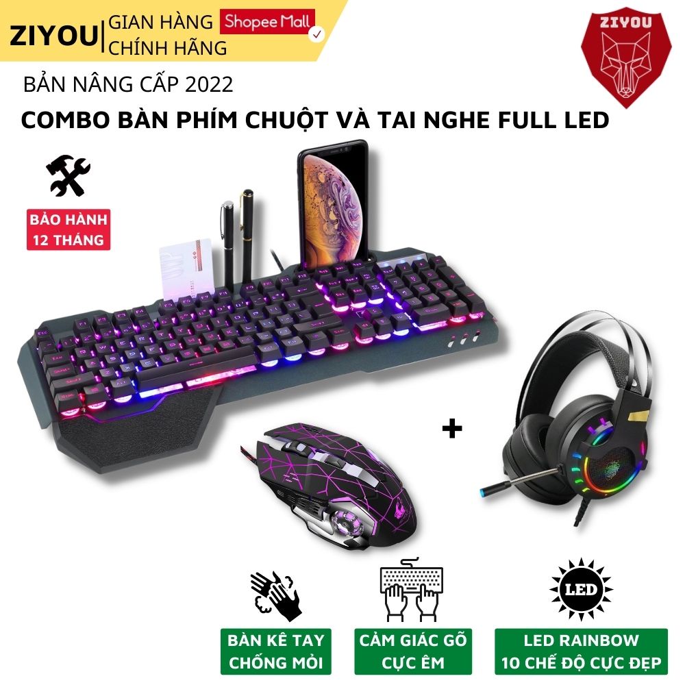 Combo Bàn Phím Chuột Và Tai Nghe ZIYOU LED Gaming Dùng Cho Văn Phòng,Chơi Game Tương Thích Máy Tính laptop K618+V5+K3