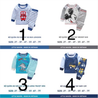 Little maven bộ quần áo dài tay cho bé trai combo 4 bộ