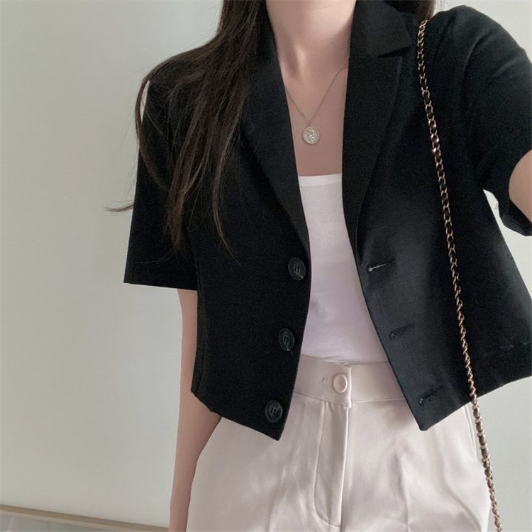 Áo Khoác Blazer Tay Ngắn Dáng Rộng Màu Trơn Thời Trang Mùa Hè Phong Cách Hàn Quốc Mới