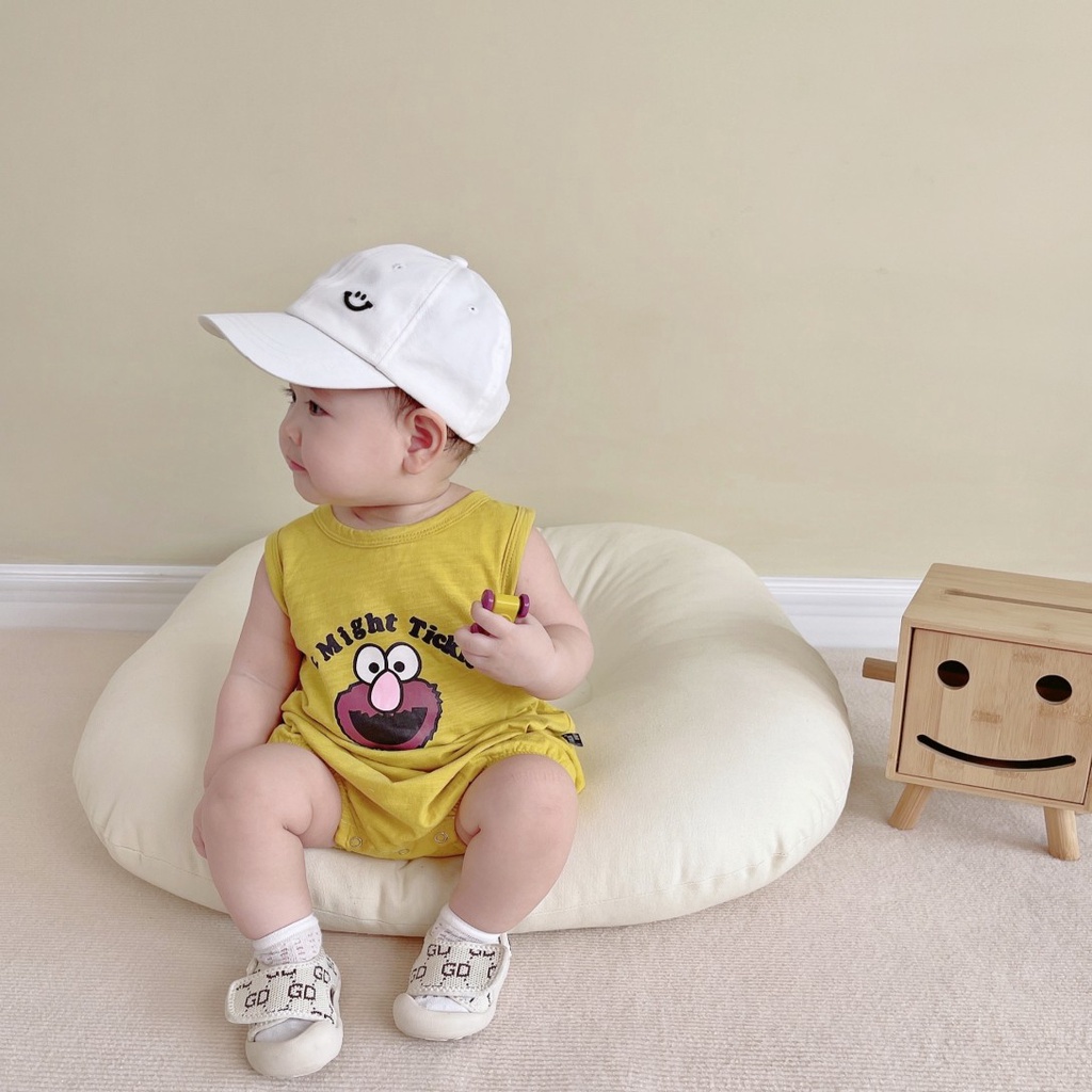 Bộ Áo Liền Quần Tam Giác Không Tay Bằng Cotton In Hoạt Hình Dành Cho Bé Trai Gái 0-24 Tháng Tuổi